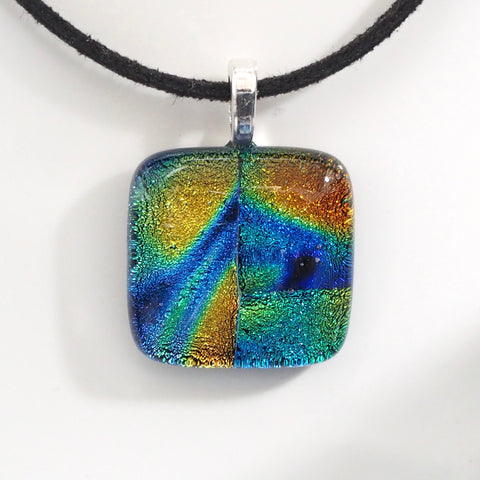 Blue and orange fused dichroic glass pendant