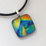 Blue and orange fused dichroic glass pendant