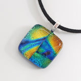 Blue and orange fused dichroic glass pendant