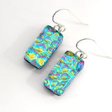 Turquoise gold and pink dichroic glass earrings