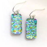 Turquoise gold and pink dichroic glass earrings