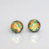 Yellow turquoise dichroic glass stud earrings