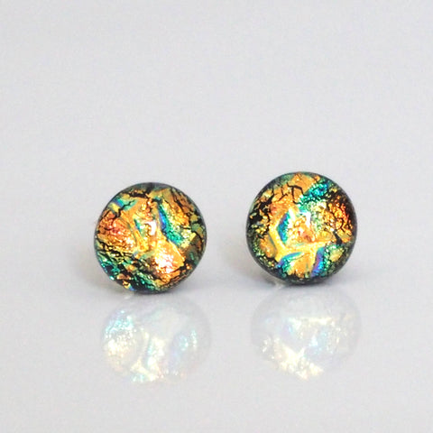 Yellow turquoise dichroic glass stud earrings
