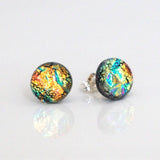 Yellow turquoise dichroic glass stud earrings