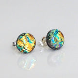 Yellow turquoise dichroic glass stud earrings