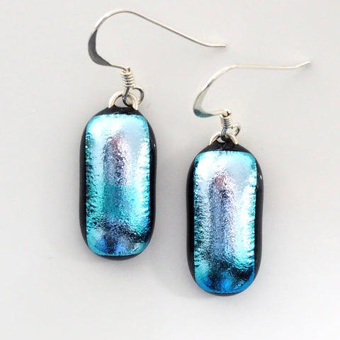 Pale blue dichroic glass earrings