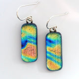 Orange turquoise and blue dichroic glass earrings