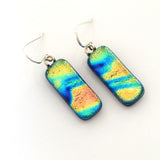 Orange turquoise and blue dichroic glass earrings