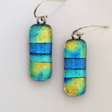 Turquoise yellow and sky blue dichroic glass earrings