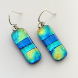 Turquoise yellow and sky blue dichroic glass earrings