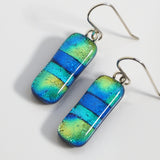 Turquoise yellow and sky blue dichroic glass earrings