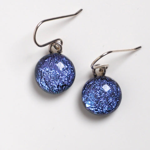 Purple round dichroic glass earrings