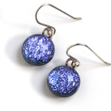 Purple round dichroic glass earrings
