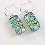 Turquoise gold and pink dichroic glass earrings