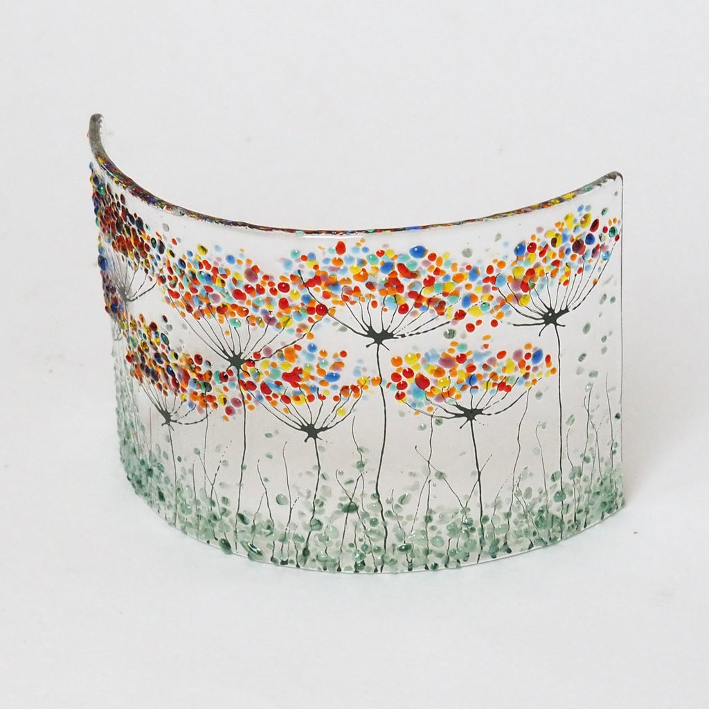 Fused Glass Curve - Rainbow flowers
