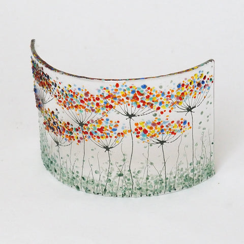 Fused Glass Curve - Rainbow flowers