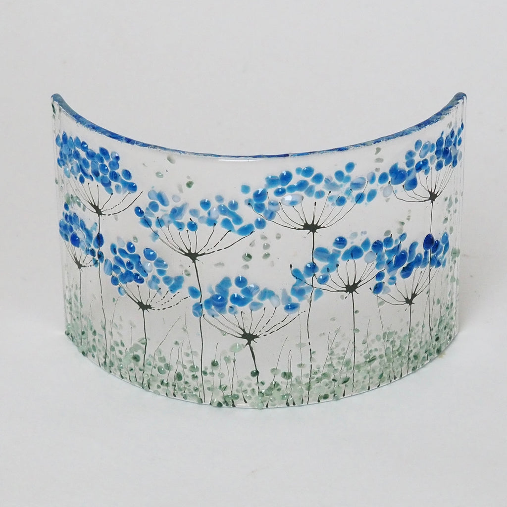 Fused Glass Curve - Blue flowers