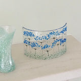 Fused Glass Curve - Blue flowers