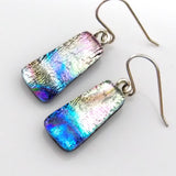 Pale pink blue and turquoise dichroic glass earrings