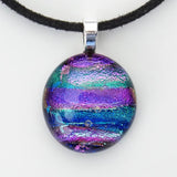 Pink purple teal fused dichroic glass pendant