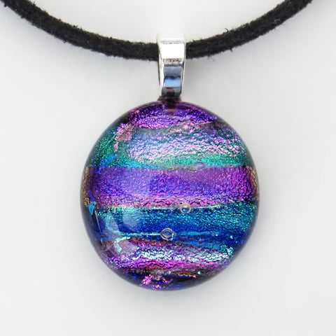 Pink purple teal fused dichroic glass pendant
