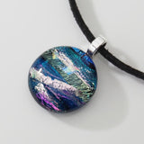 Blue and pink fused dichroic glass pendant