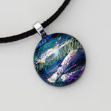 Blue and pink fused dichroic glass pendant