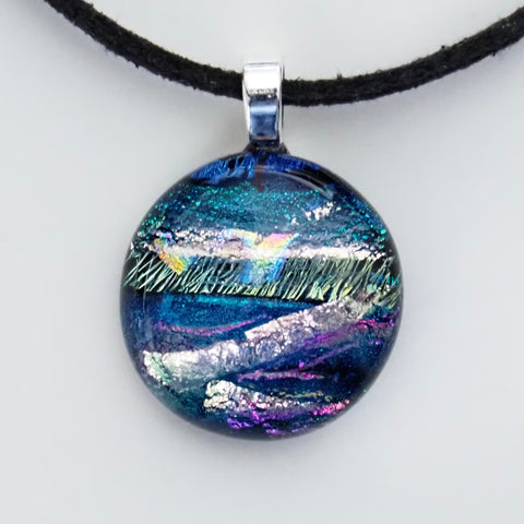 Blue and pink fused dichroic glass pendant