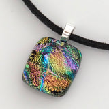 Orange pink green and blue dichroic glass pendant necklace