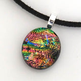 Pink green turquoise dichroic glass pendant