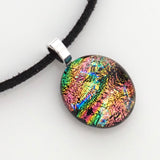 Pink green turquoise dichroic glass pendant