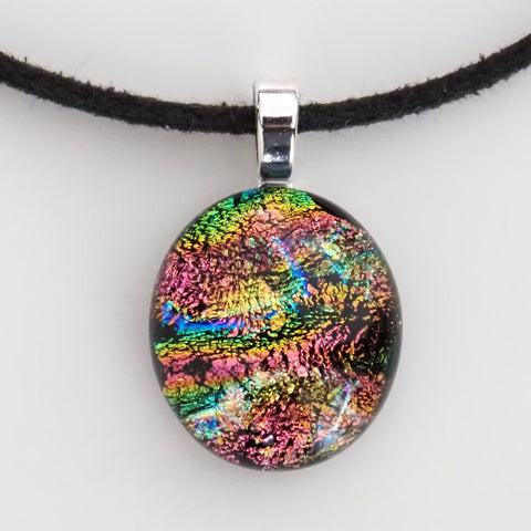 Pink green turquoise dichroic glass pendant