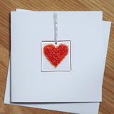 Red heart fused glass greetings card