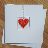 Red heart fused glass greetings card