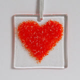 Red heart fused glass greetings card