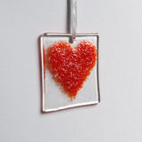 Red heart fused glass greetings card