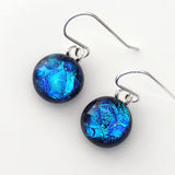 Blue and turquoise round dichroic glass earrings