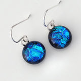 Blue and turquoise round dichroic glass earrings