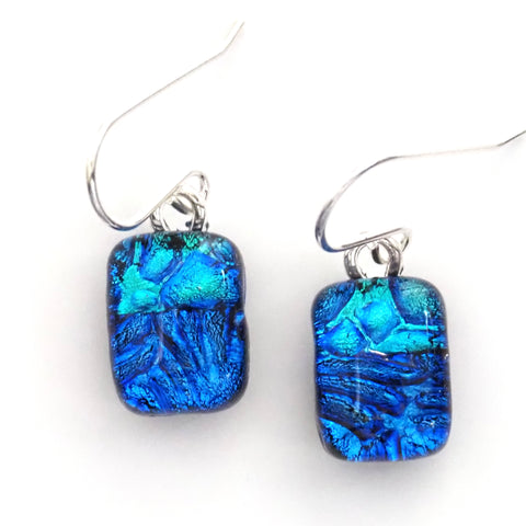 Turquoise and blue dichroic glass earrings
