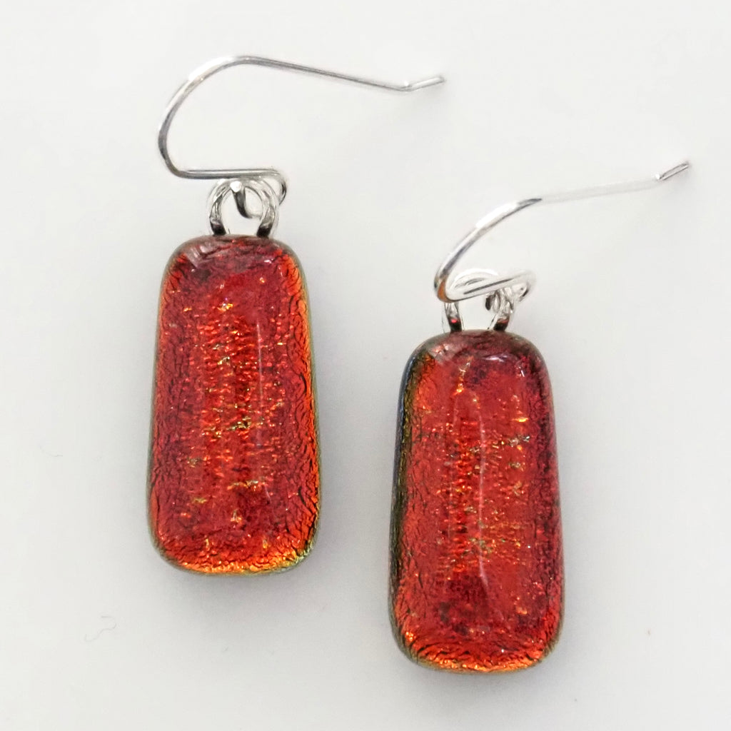 Orange dichroic glass earrings
