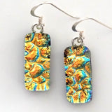 Golden yellow with turquoise dichroic glass earrings
