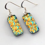 Golden yellow with turquoise dichroic glass earrings