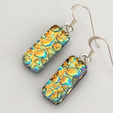 Golden yellow with turquoise dichroic glass earrings