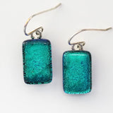 Emerald green peacock blue dichroic glass earrings