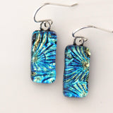 Turquoise blue and gold dichroic glass earrings