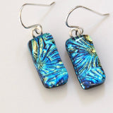 Turquoise blue and gold dichroic glass earrings