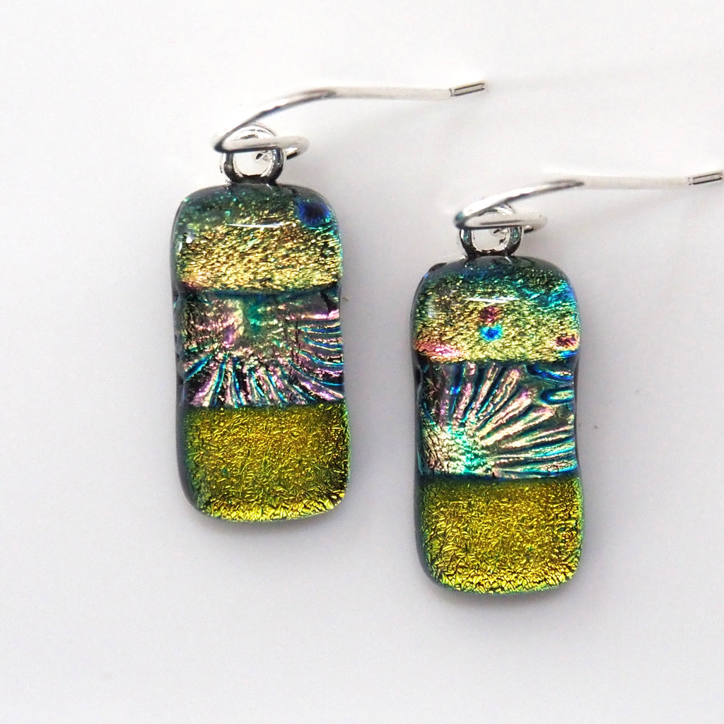 Gold and aqua dichroic glass earrings