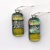 Gold and aqua dichroic glass earrings