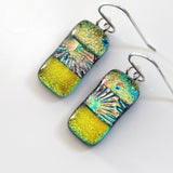 Gold and aqua dichroic glass earrings