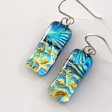 Turquoise gold and blue dichroic glass earrings